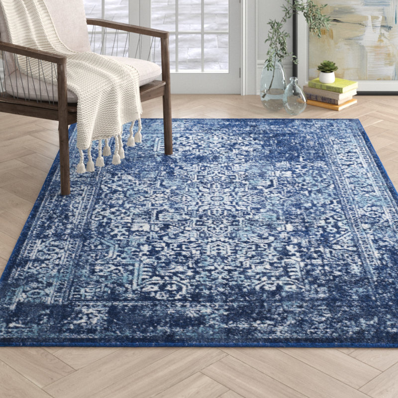 Elson Oriental Navy Area Rug Joss & Main
